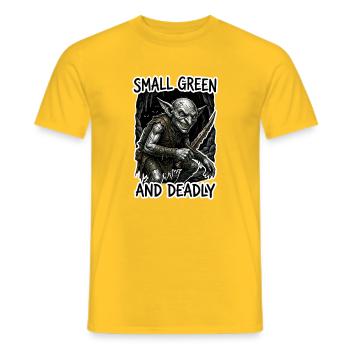 Small Green and Deadly - Goblin Rogue TTRPG Art - Men's T-Shirt - yellow - Front - AI Model Male 178 dark (178cm)