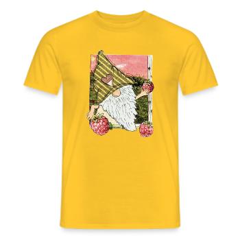 Garden gnome with raspberries - Men's T-Shirt - yellow - Front - AI Model Male 178 dark (178cm)