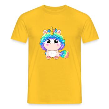 00265 flauschiges Einhorn Baby mit Regenbogenmähne - Männer T-Shirt - Gelb - Vorne - AI Model Male 178 dark (178cm)