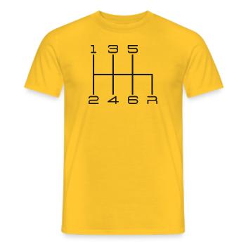 Pommeau de voiture boîte de vitesses 6 vitesses - noir - T-shirt homme - jaune - Devant - AI Model Male 178 dark (178cm)