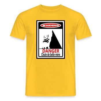 Avertissement Chute de Belle-Mère  - T-shirt homme - jaune - Devant - AI Model Male 178 dark (178cm)