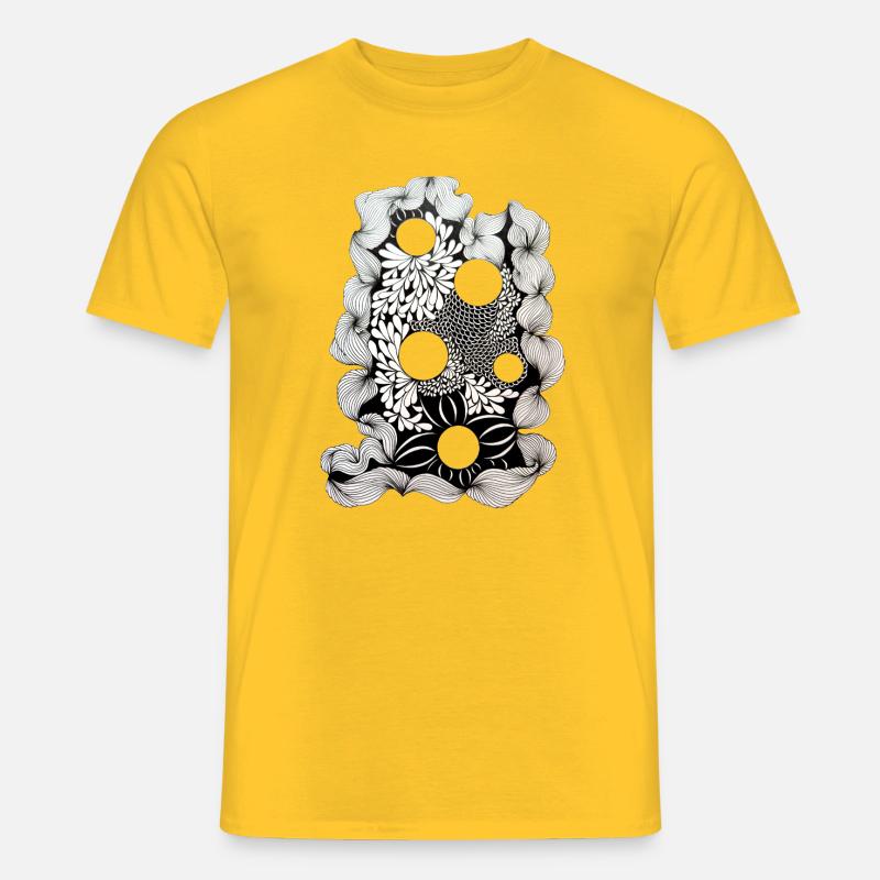 Schwarze Blütenring-Muster - Männer T-Shirt - Gelb
