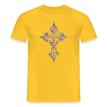 Pastel Ornate Cross - Men's T-Shirt - yellow - Front - AI Model Male 178 dark (178cm)