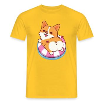 Un joli corgi qui se détend sur la piscine en Été - T-shirt homme - jaune - Devant - AI Model Male 178 dark (178cm)