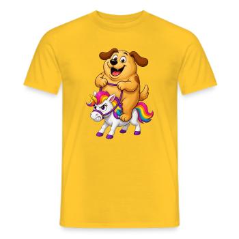 Dog Riding Grumpy Rainbow Unicorn - T-shirt homme - jaune - Devant - AI Model Male 178 dark (178cm)