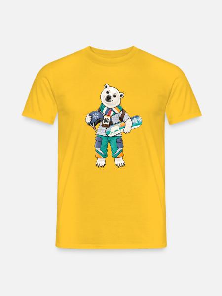 Eisbär Snowboard Fun - Männer T-Shirt - Gelb