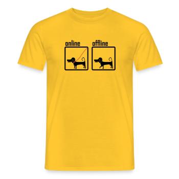 ligne / hors ligne (chien) - T-shirt homme - jaune - Devant - AI Model Male 178 dark (178cm)