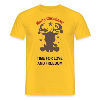 Weihnachtsgeschenkidee. Rentier. Love. Freedom - Männer T-Shirt - Gelb - Vorne - AI Model Male 178 dark (178cm)