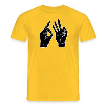 Hand / Sign / 63 - Gift - Men's T-Shirt - yellow - Front - AI Model Male 178 dark (178cm)