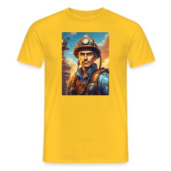 Steampunk Firefighter Man 1.39 - Men's T-Shirt - yellow - Front - AI Model Male 178 dark (178cm)