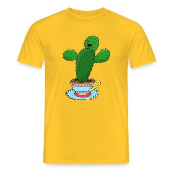 Cactus en tasse illustration drôle de vibrations positives - T-shirt homme - jaune - Devant - AI Model Male 178 dark (178cm)