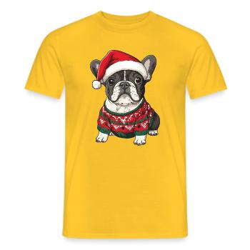 Buldog Français Chien Noël - T-shirt homme - jaune - Devant - AI Model Male 178 dark (178cm)