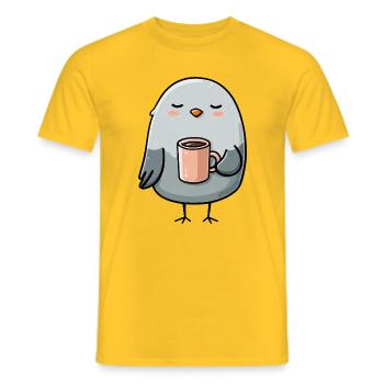 Cozy Pigeon with Coffee Mug - Men's T-Shirt - yellow - Front - AI Model Male 178 dark (178cm)