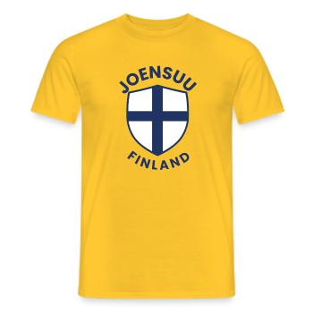 Bouclier Joensuu Drapeau de Finlande - T-shirt homme - jaune - Devant - AI Model Male 178 dark (178cm)