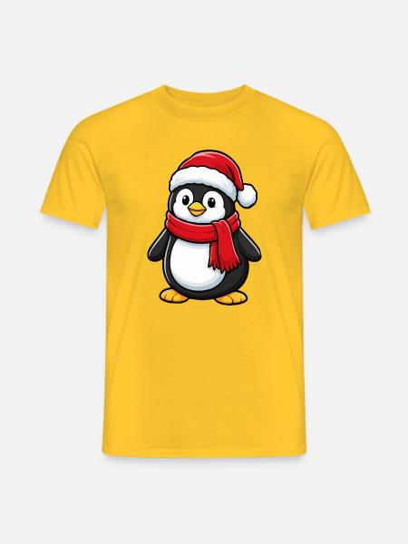 Niedliches Weihnachts-Pinguin-Wintermaskottchen - Männer T-Shirt - Gelb