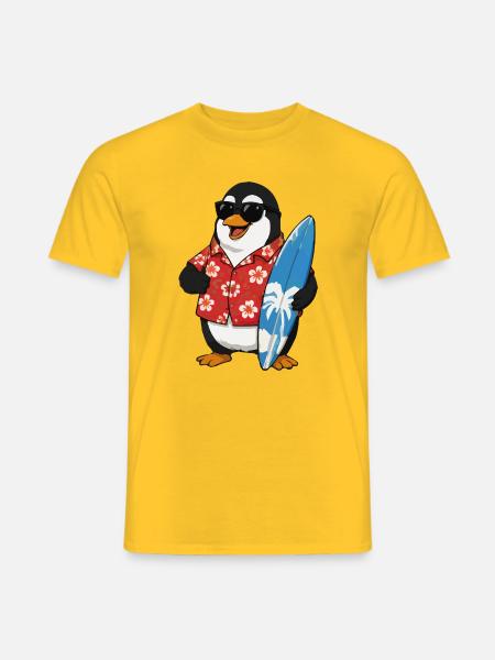 Surfer-Pinguin mit Hibiskus-Hemd - Männer T-Shirt - Gelb