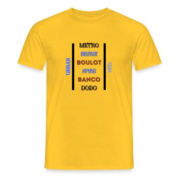 Métro bistrot boulot apéro banco dodo - T-shirt homme - jaune - Devant - AI Model Male 178 dark (178cm)