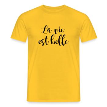 Life is Beautiful - Men's T-Shirt - yellow - Front - AI Model Male 178 dark (178cm)