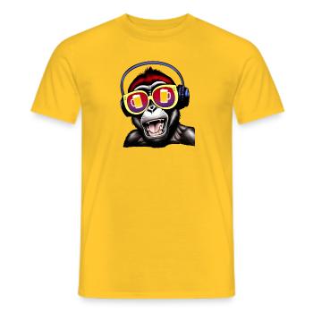 Affe mit Kopfhörer, Brille, Bierkrug, Party Musik - Männer T-Shirt - Gelb - Vorne - AI Model Male 178 dark (178cm)