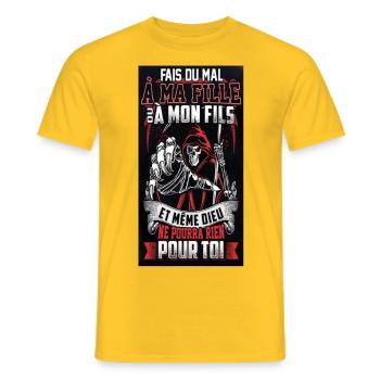 Fais du mal à ma fille ou a mon fils et même dieu - T-shirt homme - jaune - Devant - AI Model Male 178 dark (178cm)