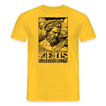 Streetvibes vs. Musik: Zeus im urbanen Soundtrack - Männer T-Shirt - Gelb - Vorne - AI Model Male 178 dark (178cm)