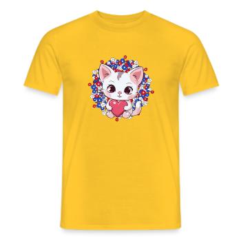 Cat Cats Mother's Day Heart Hearts Kitten Flowers - Men's T-Shirt - yellow - Front - AI Model Male 178 dark (178cm)