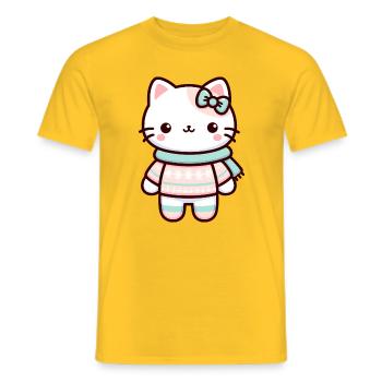 Mignon chat d’hiver illustration - T-shirt homme - jaune - Devant - AI Model Male 178 dark (178cm)