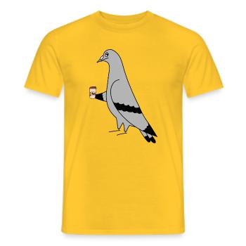 Pigeon with Coffee Cup Urban Minimal Illustration - Men's T-Shirt - yellow - Front - AI Model Male 178 dark (178cm)