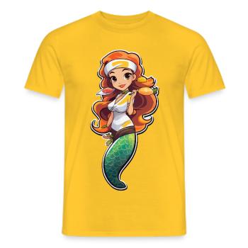 Cuisinière sirène aux cheveux orange - T-shirt homme - jaune - Devant - AI Model Male 178 dark (178cm)