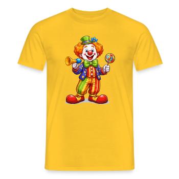 Clown with trumpet and lollipop - Men's T-Shirt - yellow - Front - AI Model Male 178 dark (178cm)