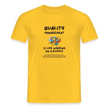 Quality Management is like working on a puzzle - Men's T-Shirt - yellow - Front - AI Model Male 178 dark (178cm)