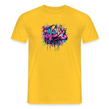 Graffiti Streetwear T-Shirt – Buntes Street Art - Männer T-Shirt - Gelb - Vorne - AI Model Male 178 dark (178cm)