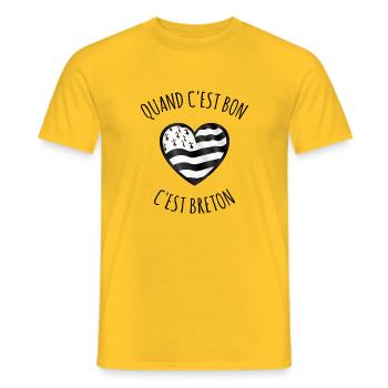 Tshirt drapeau breton quand c'est bon c'est breton - T-shirt homme - jaune - Devant - AI Model Male 178 dark (178cm)
