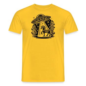 Dala horse Abducted - Men's T-Shirt - yellow - Front - AI Model Male 178 dark (178cm)