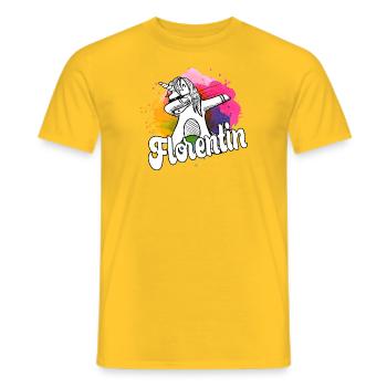 FLORENTIN - Beautiful Boy Name with Cool Unicorn - Men's T-Shirt - yellow - Front - AI Model Male 178 dark (178cm)