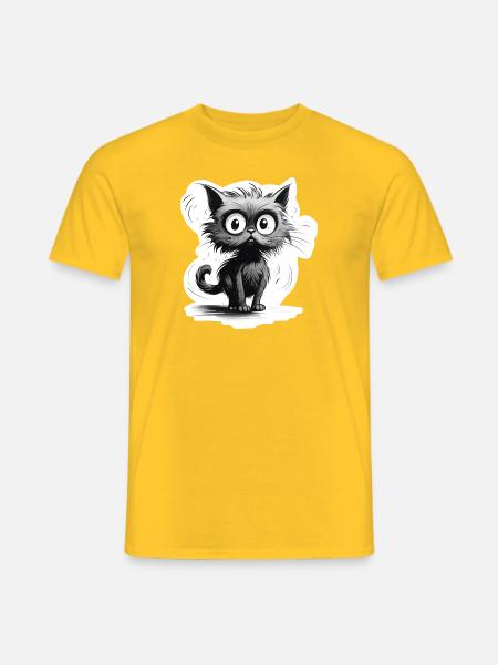 Zartes Kätzchen: Linienkunst in Schwarz-Weiß - Männer T-Shirt - Gelb