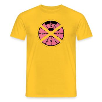 Zerschnittene Hu-Plakette (rosa) - Männer T-Shirt - Gelb - Vorne - AI Model Male 178 dark (178cm)