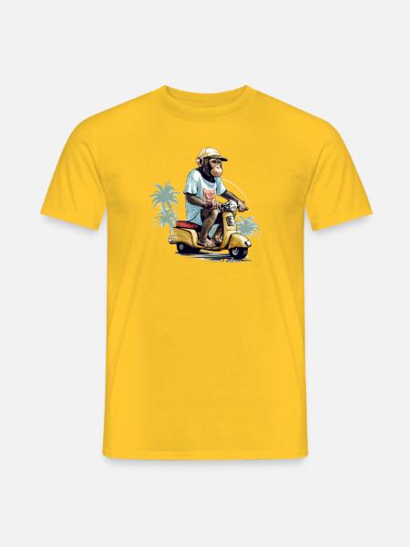 Kiki der Affe auf dem Roller - Männer T-Shirt - Gelb