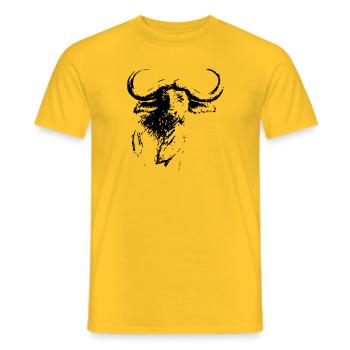 Dessin à l’encre noire tête de buffle - T-shirt homme - jaune - Devant - AI Model Male 178 dark (178cm)