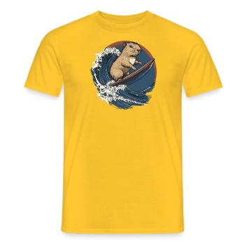 Capybara surft – Japanische Lustiges Capybara Surf - Männer T-Shirt - Gelb - Vorne - AI Model Male 178 dark (178cm)