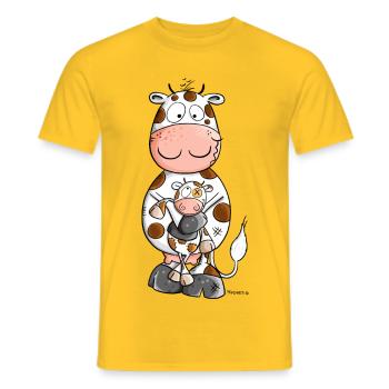 Kuh mit Kuscheltier I KUHscheltier Wortspiel - Männer T-Shirt - Gelb - Vorne - AI Model Male 178 dark (178cm)