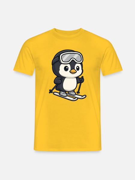 Lustiger Pinguin Skifahrer Winterspaß Wintersport - Männer T-Shirt - Gelb