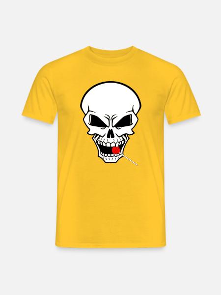 Rebellenschädel mit rotem Lutscher - Männer T-Shirt - Gelb