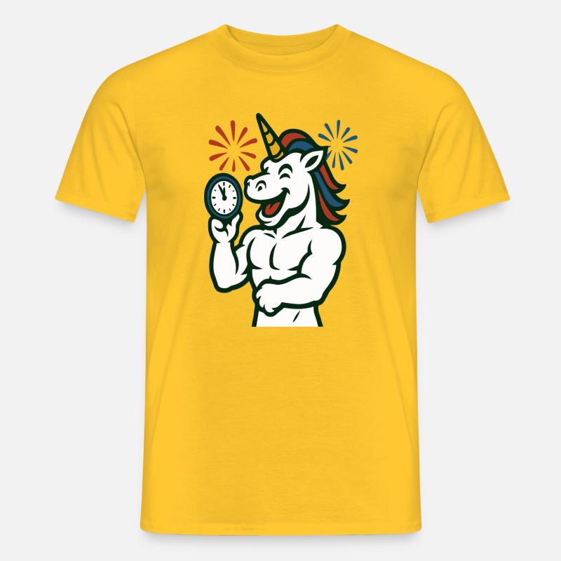 Starkes Einhorn-Zeit-Illustrationsmaskottchen - Männer T-Shirt - Gelb