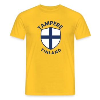 Tampere Finland Shield Crest - Men's T-Shirt - yellow - Front - AI Model Male 178 dark (178cm)