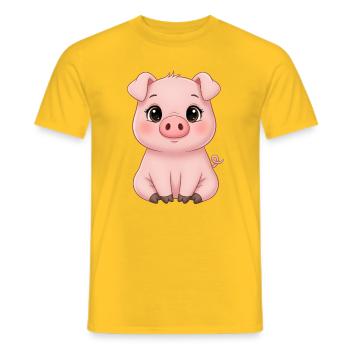 Cuddly Piggy Cartoon – Cute Animal Look - Men's T-Shirt - yellow - Front - AI Model Male 178 dark (178cm)