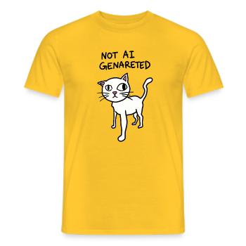 Nicht KI-generiert – Seltsames Katzen-Meme – KI-Satire - Männer T-Shirt - Gelb - Vorne - AI Model Male 178 dark (178cm)
