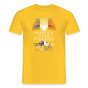 Francais De Racines Picardes T-Shirt Cadeau Humour - T-shirt homme - jaune - Devant - AI Model Male 178 dark (178cm)