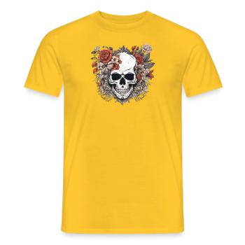 Skull and Flowers - Men's T-Shirt - yellow - Front - AI Model Male 178 dark (178cm)