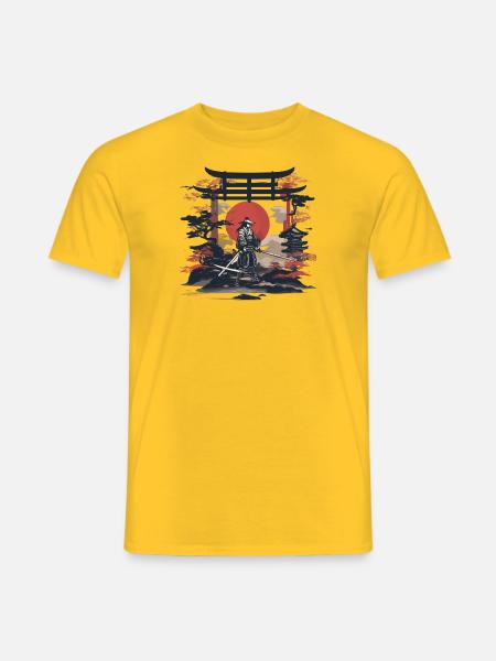Japanischer Samurai mit Schwertern - Männer T-Shirt - Gelb